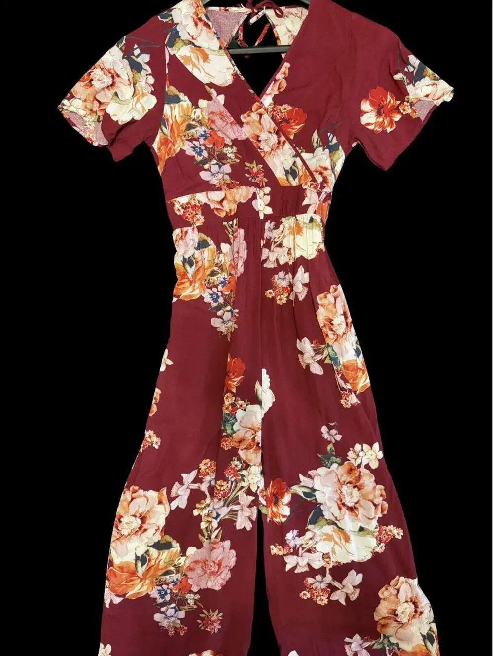xhilaration L Burgundy Flowy Jumpsuit Pockets! - Picture 2 of 4